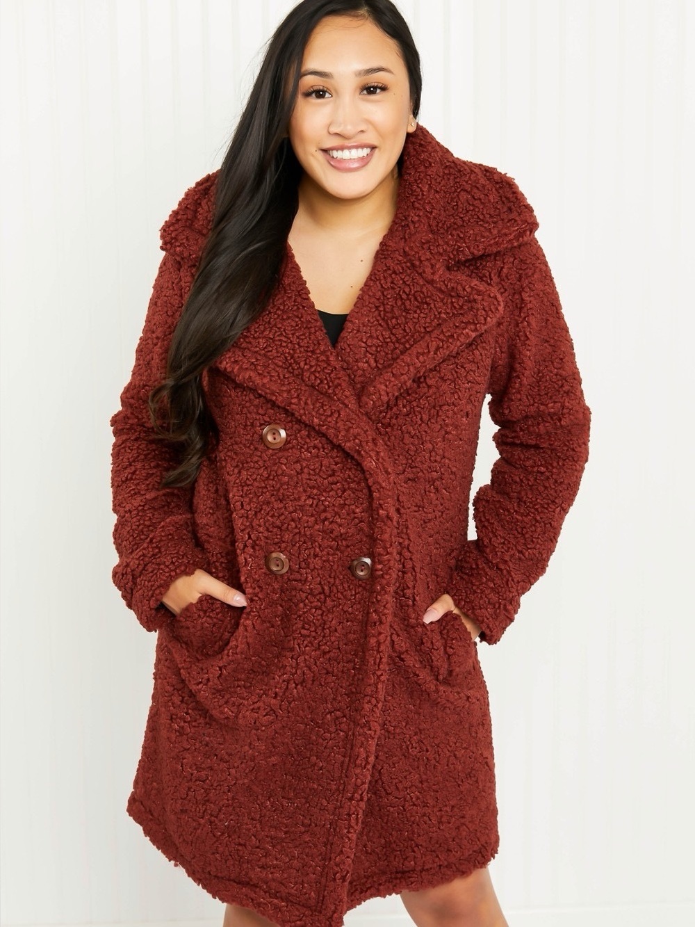 Zenana Outfitters Rust Teddy Sherpa Coat